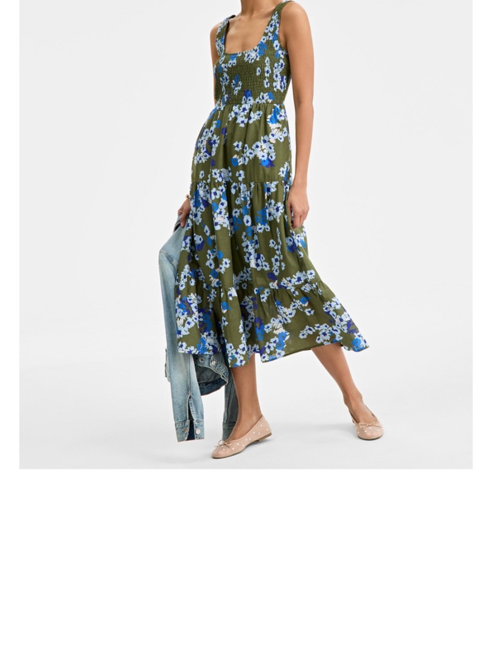 Macy's on 34th Olive Green Floral Midi Dress-Skirt